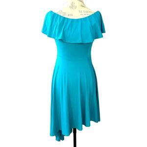 Susana Monaco teal off the shoulder stretch midi dress romantic pretty sz M